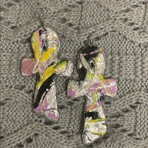 Handmade earrings made from acrylic pours.